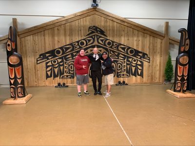 Completed totem poles by artist Noel Brown